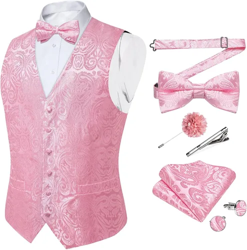 Vista 9 de DiBanGu Conjunto de chaleco de traje de cachemira y corbata preatada para Dorado y Negro