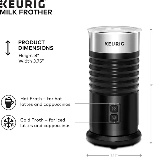 Vista 4 de Espumador Independiente Keurig Funciona con Leche No Láctea, Espumado Caliente y Frío, 6 Oz, Negro