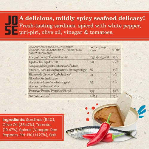 Vista 2 de Paté de sardina especiado enlatado por Jose Gourmet, Sardinas portuguesas capturadas en la naturaleza, Paté de pescado enlatado, Omega 3, Comercio