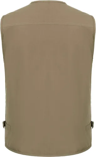 Vista 4 de Hbufnha Chaleco de viaje casual Safari para hombre, 16 bolsillos, chaleco de trabajo al aire libre, chaqueta sin mangas, chaqueta de pesca