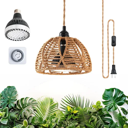 Vista 8 de Luces de cultivo para plantas de interior, luz de espectro completo para plantas, con temporizador y cable de alimentación de 15 pies, luces