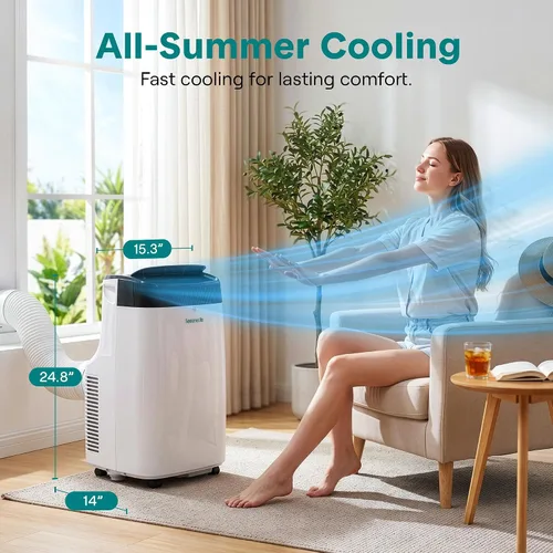 Vista 2 de SereneLife Aire acondicionado portátil, deshumidificador y ventilador Motor dual 3 en 1 8,000 BTU AC con rango de temperatura de 64 °F a 90 °F