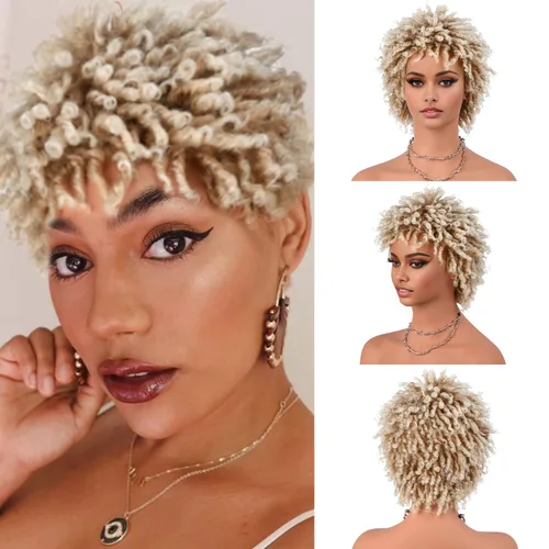 Vista 19 de Pelucas de rastas cortas de 6 pulgadas para mujeres y hombres negros con clips, pelucas sintéticas trenzadas de imitación afro trenzadas, rastas
