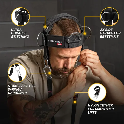 Vista 3 de Iron Neck Alpha Neck Trainer - Exercise & Workout Equipment Versatile Neck Exerciser, Strengthener, Trainer with Adjustable Head and Chin Strap