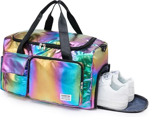 Vista 398 de Pequeña bolsa de gimnasio para mujer, bolsa de viaje con compartimento para zapatos