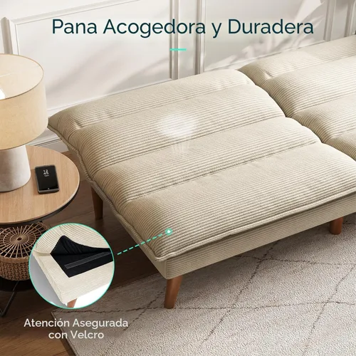 Vista 5 de LINSY Sofá cama futón de pana de 71 pulgadas con respaldo ajustable, futones plegables convertibles para espacios pequeños, salas de estar Beige
