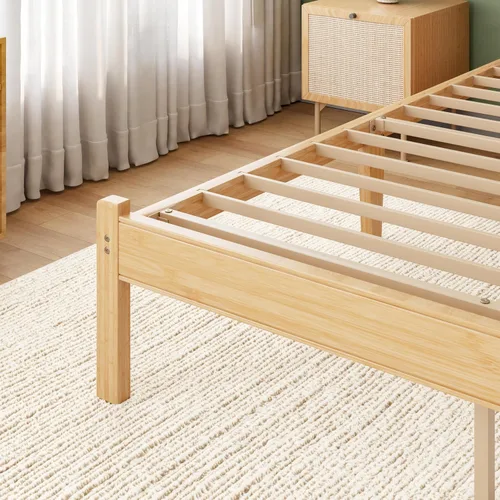 Vista 9 de ZIYOO Marco de cama de madera de bambú maciza tamaño individual con cabecera de almacenamiento, marco de cama plataforma de 14 pulgadas