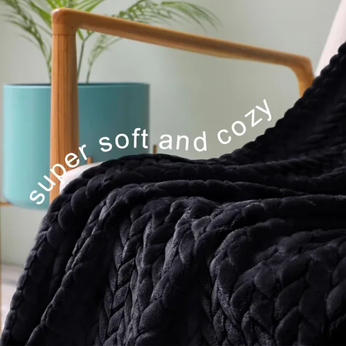 Vista 4 de Exclusivo Mezcla - Manta de forro polar de tamaño Queen para cama, 90 x 90 pulgadas, mantas suaves y acogedoras de franela jacquard, ligeras y Negro