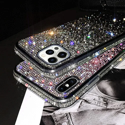 Vista 3 de LUVI Compatible con iPhone 13 Pro Max Bling Case Cute Glitter Diamond para mujeres y niñas, diamantes de imitación brillantes, parachoques