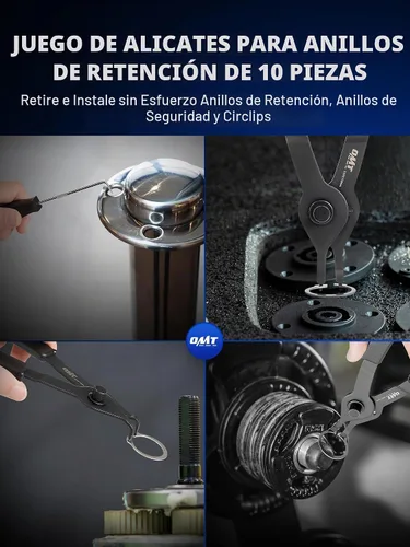 Vista 2 de Orion Motor Tech Juego de 10 piezas de alicates de anillo a presión, alicates de círculo internos y externos con alicates doblados y rectos, pinza