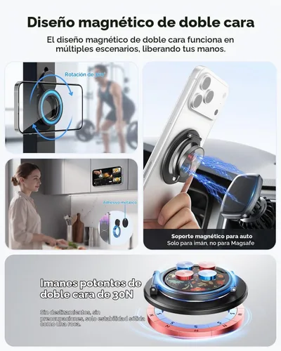 Vista 4 de SUPERONE Soporte de anillo magnético de doble cara, ideal para regalo, soporte de teléfono de gimnasio con bonito patrón para iPhone BK-FLOWER