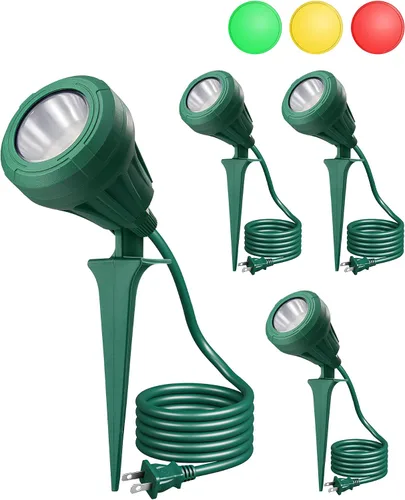 Vista 11 de EDISHINE Foco de 120 V para exteriores, 5 lentes de color extra, 5.5 W 500 lúmenes, foco LED impermeable para exteriores, iluminación de paisaje