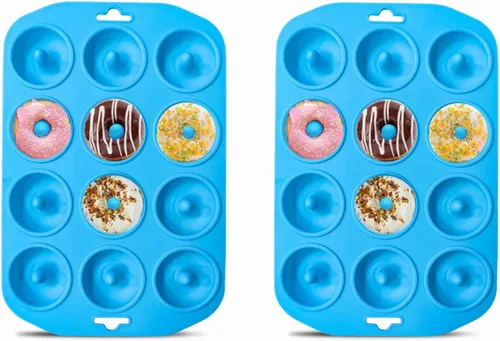 Vista 7 de Moldes de silicona para donas, mini moldes de silicona para hornear sabrosas rosquillas, bagels, cakecups y más (2 azul)