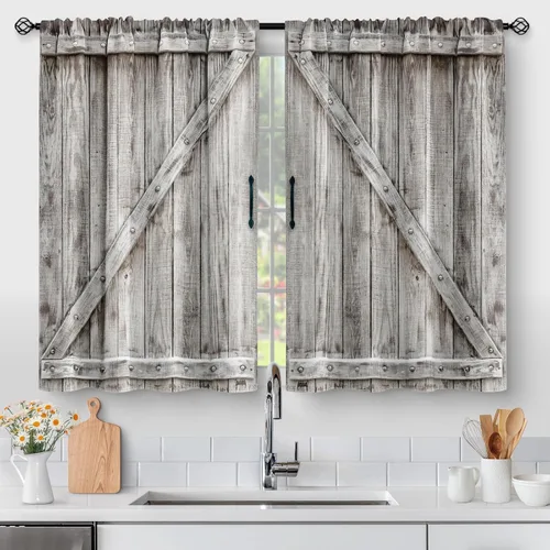 Vista 11 de Aimego Cortinas de Cocina de Eucalipto Primaveral - Hojas de Plantas de Acuarela Floral Azul con Cortinas de Nivel Botánico Floral para Cafetería