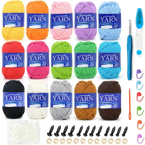 Vista 19 de Paquete de 6 hilos de ganchillo para principiantes, colores arcoíris, multicolor, hilo de ganchillo de algodón para tejer a ganchillo, para Serie