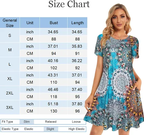 Vista 5 de Vestidos de verano para mujer, camiseta casual de playa, talla grande, floral, manga corta, holgados, vestidos de verano