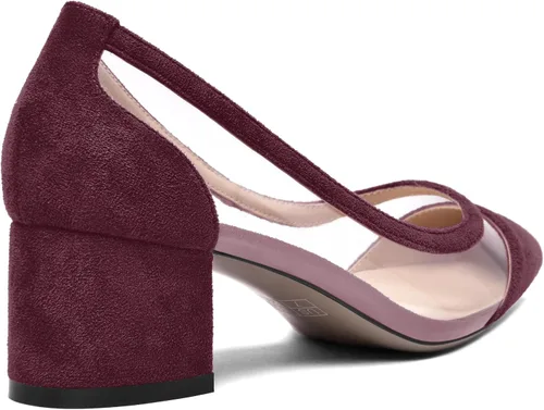 Vista 5 de SHOWFOREST Vestido transparente sólido para mujer, sin cordones, con puntera puntiaguda, gamuza y tacón bajo grueso, zapatos de tacón bajo de 2