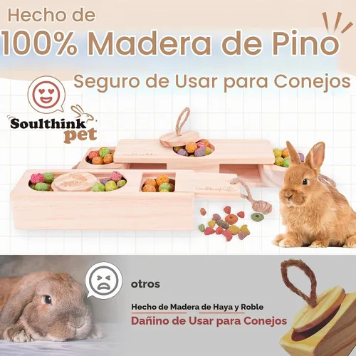 Vista 2 de SoulThink® Juguetes Interactivos Avanzados de Madera para Conejos Mascotas - Juguetes Masticables Olfatea y Come para Golosinas de Conejo, Adecuados