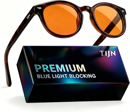 Vista 8 de TIJN Gafas de bloqueo de luz azul para hombres y mujeres, gafas de montura redonda gruesa vintage