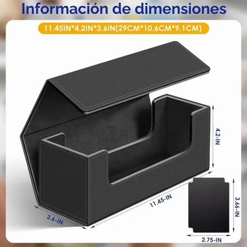 Vista 2 de Homthy Funda de 600 cartas para comercio, cierre magnético de cuero, caja de almacenamiento Commander para deportes, juegos, tarjetas estándar Negro