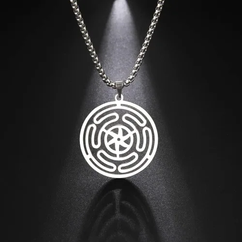 Vista 4 de Hekate - Collar de rueda de Diosa Hekate, collar con dije de hekate Strophalos, collar con símbolo de Hécate, acero inoxidable, rueda de Hécate