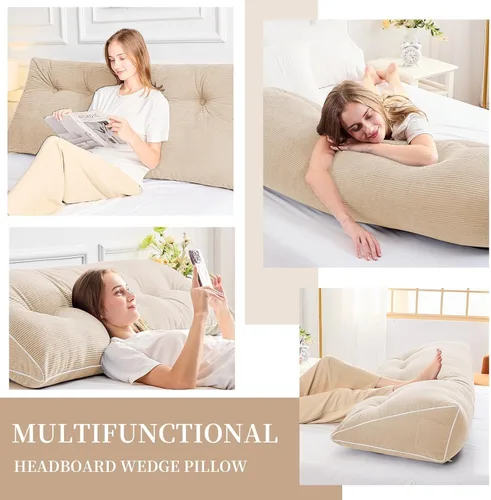 Vista 2 de Sasttie Almohada de Cabecera Queen, Almohada de Cuña de Cabecera para Sentarse en la Cama, Cojín Triangular con Soporte de Respaldo para Leer - Con