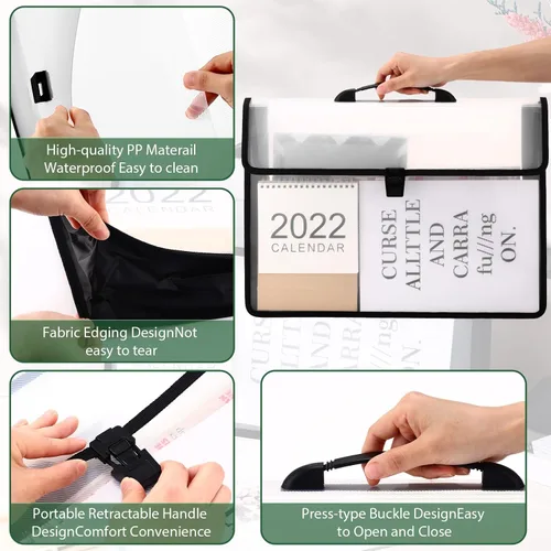Vista 4 de Skyygemm Carpeta de archivos con asa, de plástico PP, transparente, A3, con borde de tela Oxford, impermeable, con cierre de botón, para oficina