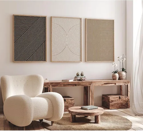Vista 19 de Imágenes abstractas modernas para pared, arte de pared bohemio y neutro, arte de pared de línea minimalista, arte de pared beige, negro y marrón