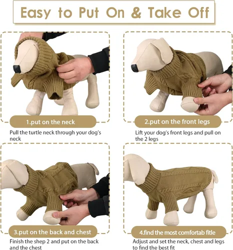 Vista 20 de Queenmore - Suéter de punto trenzado con cuello alto para perros pequeños, para climas fríos, para chihuahua, bulldog, teckel, carlino y yorkie, XS