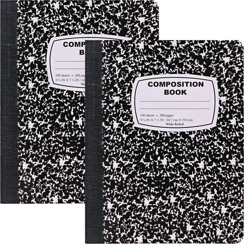 Vista 8 de Emraw cuaderno de composición con cubierta de estilo mármol de color blanco y negro, con 100 páginas de papel blanco con renglones angostos, 2