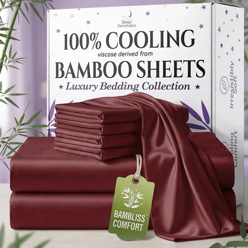Vista 13 de SLEEP SANCTUARY - Juego de sábanas 100% viscosa derivada de bambú tamaño individual 4 piezas – Sábanas de lujo BamBliss de enfriamiento