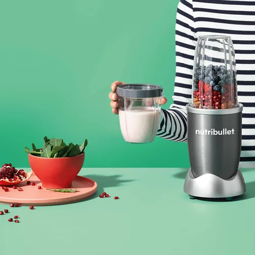Vista 3 de Taza corta NutriBullet de 18 onzas con anillo de borde estándar, transparente/gris (NBM-U0269)