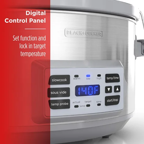 Vista 7 de Black + Decker Olla de cocción lenta digital de 6.6 L, SCD7007SSD, sonda de temperatura, Sous-Vide, tapa con bloqueo, olla de cerámica extraíble