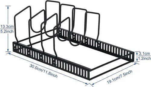 Vista 3 de Toplife Estante organizador de más de 7 tapas de olla + estante organizador resistente de 5 niveles para sartenes de hierro fundido, planchas y ollas