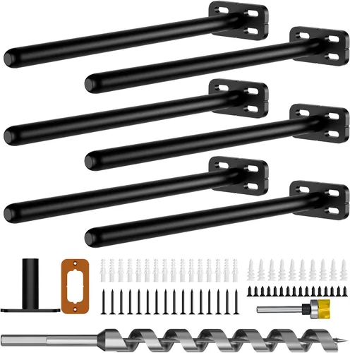 Vista 11 de 4 piezas de soportes de estante de pared resistentes para estantes flotantes ocultos, soportes de estante negros decorativos para estantes flotantes