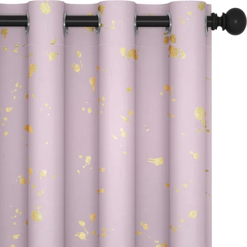 Vista 47 de Deconovo - Cortinas opacas con diseño dorado estampado y ojales, negro, de 42 pulgadas de ancho x 45 pulgadas de largo