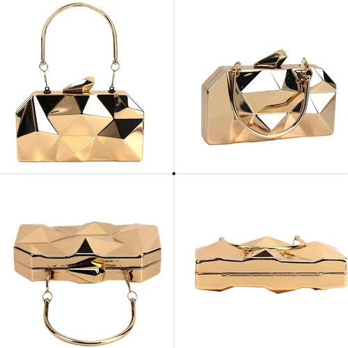 Vista 2 de Van Caro - Bolso de mano de metal para mujer, diseño geométrico, con cadena de diamantes