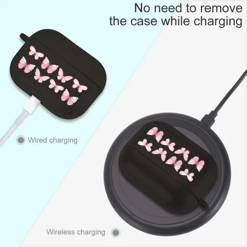 Vista 6 de Funda de mariposas rosas para AirPods Pro con llavero, diseño de animales lindos funda protectora de TPU suave compatible con AirPods Pro Charging