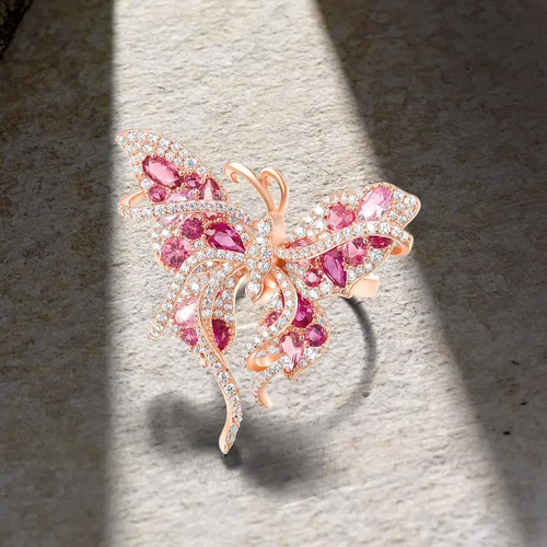 Vista 3 de Santuzza Anillo de mariposa de plata de ley para mujer