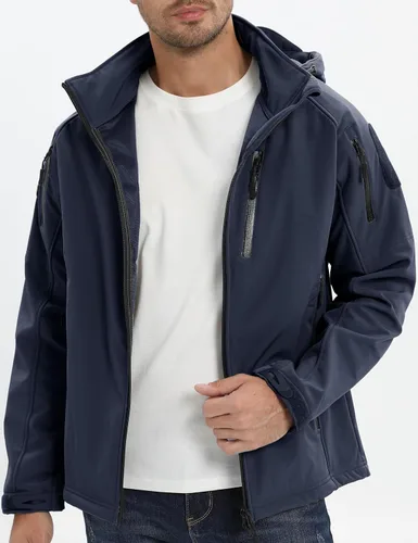 Vista 6 de MAGCOMSEN Abrigos de invierno para hombre, 8 bolsillos, con capucha, resistente al agua y al viento, chaqueta táctica Softshell