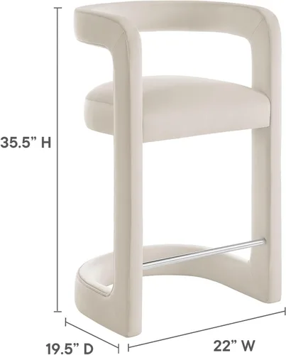 Vista 3 de Modway Winslow Performance - Taburete de terciopelo con reposapiés de acero inoxidable en alabastro