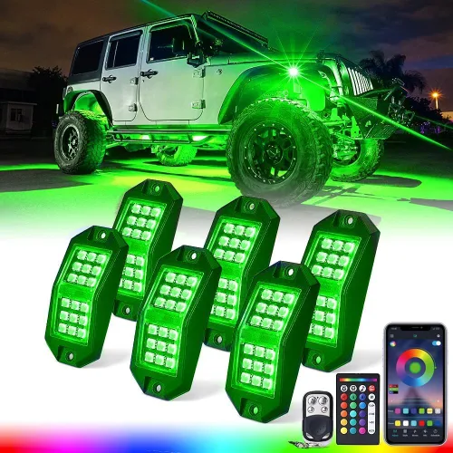 Vista 8 de Xprite - Kit de luces LED RGB bluetooth con controlador RF, luces neón multicolor intermitentes que sincronizan con la música para vehículos
