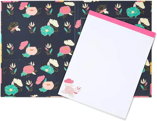 Vista 7 de Paper Junkie Carpeta portapapeles floral con bloc de notas y almacenamiento, 13 x 9 pulgadas, color negro clásico, clip de perfil bajo, bolsillo