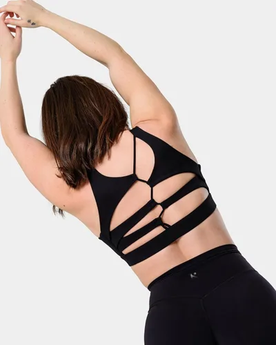 Vista 5 de Kamo Fitness Featherlite Nora - Sujetadores deportivos de alto impacto para mujer, con cuello alto, brasier integrado y recortes asimétricos