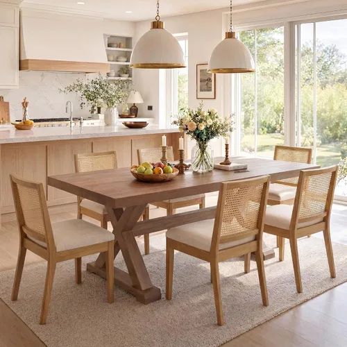Vista 14 de HNY Juego de 2 sillas de comedor de ratán estilo granja, marco de madera maciza negra, asiento tapizado de lino, sillas de comedor ergonómicas