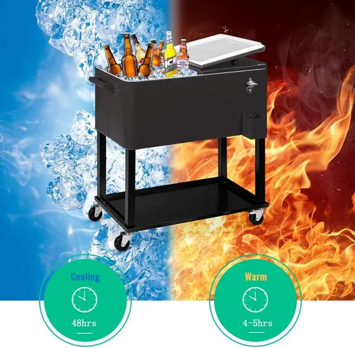 Vista 3 de SSLine - Hielera portátil con ruedas para patio, con ruedas, para exteriores, bar de bebidas frías, carro con estante de almacenamiento