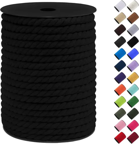 Vista 12 de Cordón de macramé de algodón, 0.315 in x 131 pies, hilo grueso para manualidades, cuerda trenzada de 3 hebras para colgar en la pared, ganchos