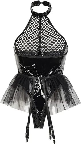 Vista 5 de Women Sexy Lingerie for Sex Naughty One Piece Fishnet Sheer Teddy Dress Mini Babydoll Bodysuit Chemise with Mesh Skirt