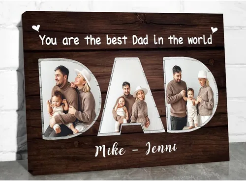 Vista 2 de Lienzo personalizado para papá – You Are The Best Dad in the World Wall Art, regalo del día del padre, collage de fotos personalizado, regalo