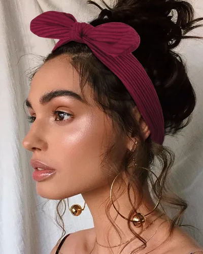 Vista 4 de Huachi Paquete de 8 diademas con lazo para el cabello de mujer, accesorios retro de moda para el cabello de conejo, diadema anudada para niñas